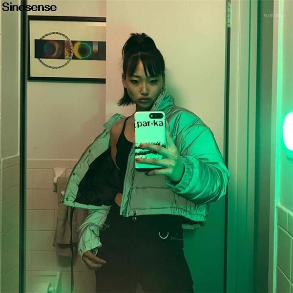 

new fashion autumn winter women coats casual jackets 2019 reflective short warm jacket ladies grey parka coat outwear1, Black