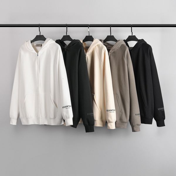 

essentials fog double line sweater men's wear of god high street loose fashion brand hooded zipper coat, Black