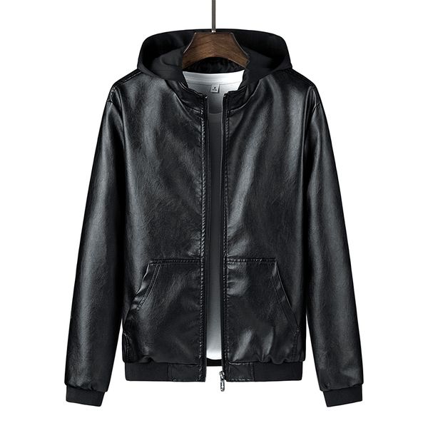 

legible men's leather jackets autumn casual motorcycle pu jacket hooded leather coats mens brand clothing 201026, Black