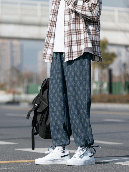 

men argyle print jogger jeans w5qp#, Blue