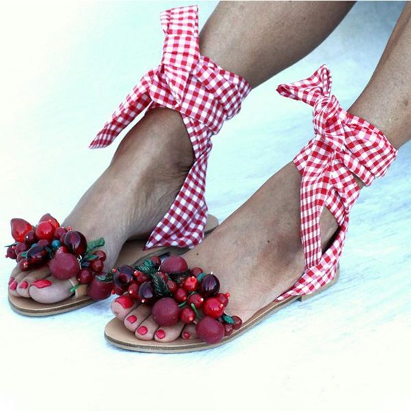 

2021 new women ankle strap sandals ladies lace up string handmade flat bead beach shoes female fashion footwear plus size 35-43, Black