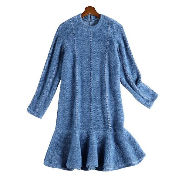 

casual dresses women straight mermaid autumn and winter vintage warm blue round neck long sleeve velvet plus size dress 4xl 5xl, Black;gray