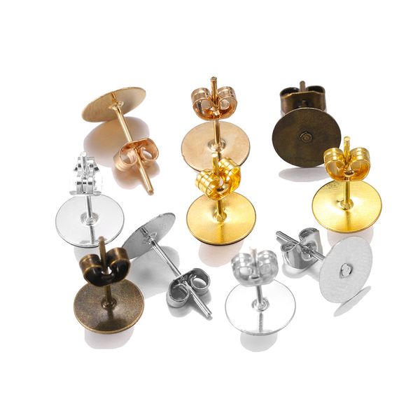 

4mm jewelry findings gold silver blank post earring studs base pins with earring plug ear back, Blue;slivery