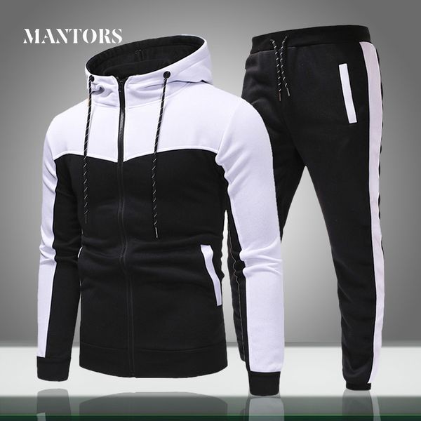 

men casual sets spring new solid splice jogger tracksuit zipper hoodies+pants 2pc sets men's sportswear sport suit clothing 201013, Gray