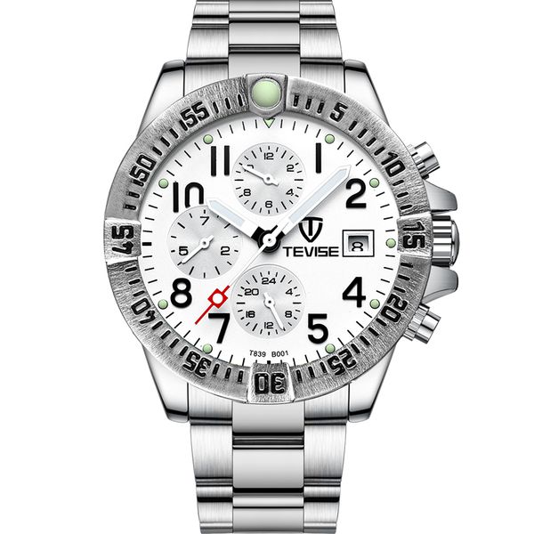 

fashion tevise men's week/month/24hours display automatic mechanical wristwatches stainless steel watch gift box ship, Slivery;brown