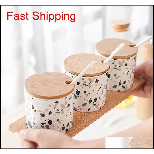 

3pcs ceramic oil salt pot ceramic jar seasoning jar set nordic home kitchen creative terrazzo european salt qylvnz packing2010