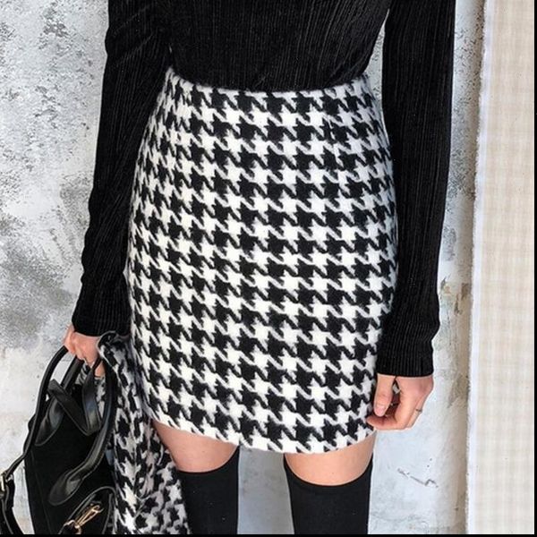 

twill skirts women fashion casual houndstooth skirt women elegant zipper a line mini skirts female ladies 1015 79, Black