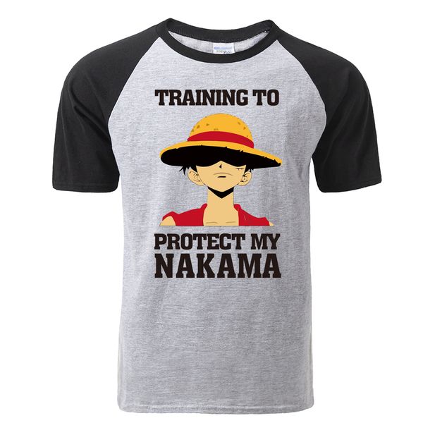 

sport one piece luffy t shirt training to protect my nakama print raglan tshirt streetwear man summer cotton japanese anime tshirts