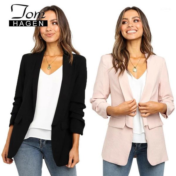 

2020 winter women blazer casual jacket solid color long sleeve lapel blazer womens blazers korean work office1, White;black