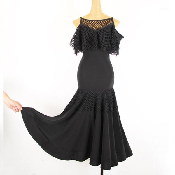 

standard ballroom dress female black bullfighting performance clothing women flamenco spanish waltz dance wear dn43481, Black;red