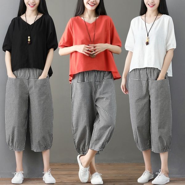 

lrfpd двухсекционный новый хлопок и брюки pantstop свободный большой размер короткий рукав верхней ноги широкие штаны широкую ногу pantsline, Gray