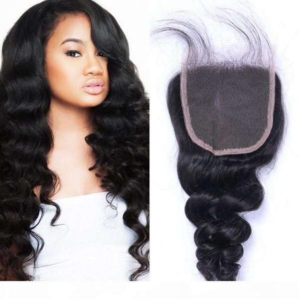 

mongolian loose wave 4x4 lace closure remy human hair middle part natural color hair swiss lace closure, Black;brown