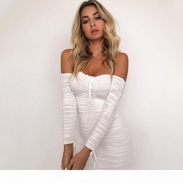 

women autumn winter bandage dress women 2019 off shoulder long sleeve slim elastic bodycon party dresses vestidos, Black;gray
