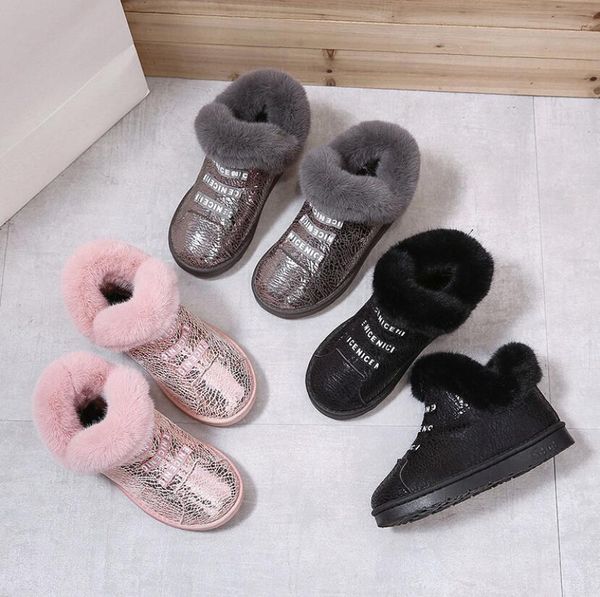 

girls snow winter warm flat round toe kids sport shoes baby children's pink black grey soft martin boots size 25-36