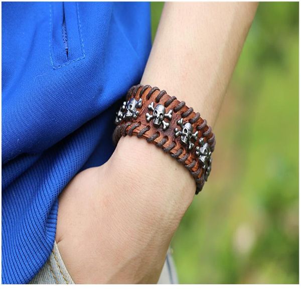 

eif dock punk rock skull star multi charm bracelet for women men gothic jewelry braided rope leather bracelet men drop qylugu