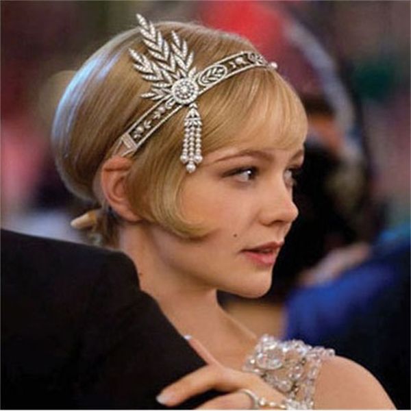 

the great gatsby tassel headband party crown bridal jewelry female pearl headdress, Silver