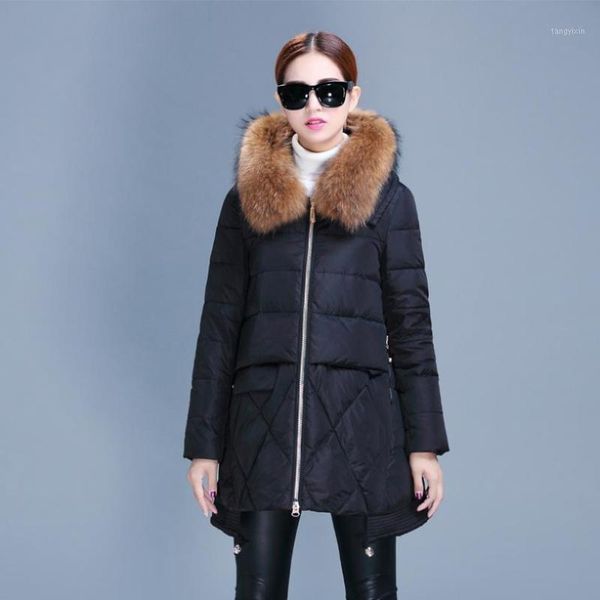 

s-3xl plus size bg real fur collar hooded down coats female original oversize irregular duck down coats thicker warm coat f651, Black