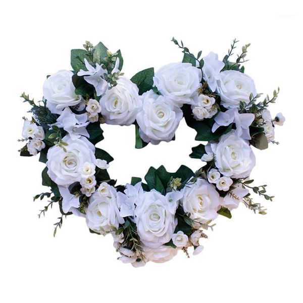 

decorative flowers & wreaths hanging heart wreath, artificial white rose flower wreath for front door, wall, wedding, home, festival decor1