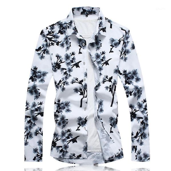 

large size 7xl mens long-sleeved shirts black white loose comfortable men business casual shirt fashion lapel flower shirt man1, White;black