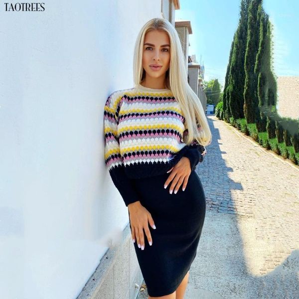 

women's knitting costume round neck pullover color matching lantern sleeve sweater suit loose skirt knit 2-piece set1, Gray