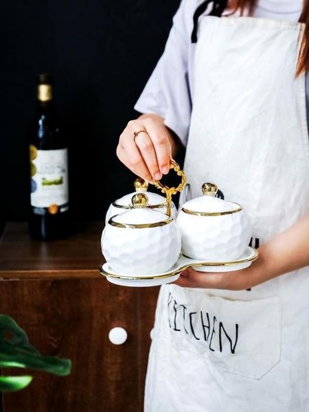 

storage bottles & jars european ceramic seasoning jar kitchen supplies household spice box three-piece suit single salt shaker1