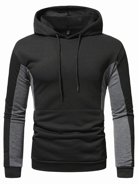 

men colorblock kangaroo pocket drawstring hoodie i39a#, Black