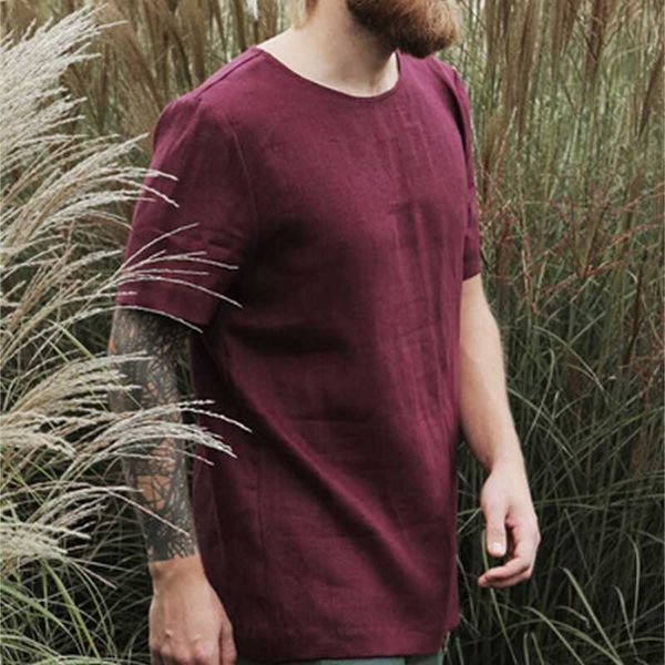 

2019 new cotton hemp national style men's t-shirt, White;black