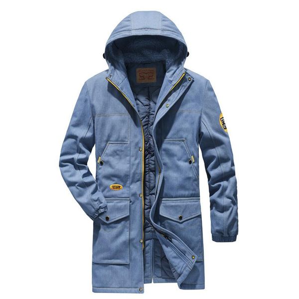

men's down & parkas plus size 4xl long denim parka men thicken coat with hood winter jackets for man fashion jacket jeans 2021, Black