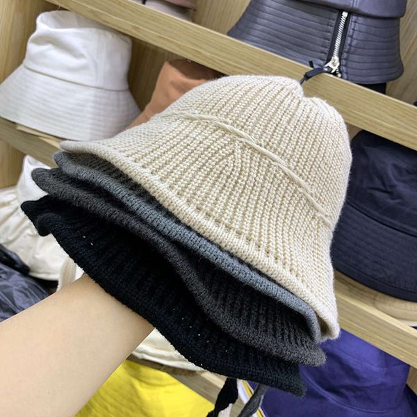 

woven pure color wool bandage fisherman's female stripe wooden ear edge cool wind hat winter warm decoration, Blue;gray