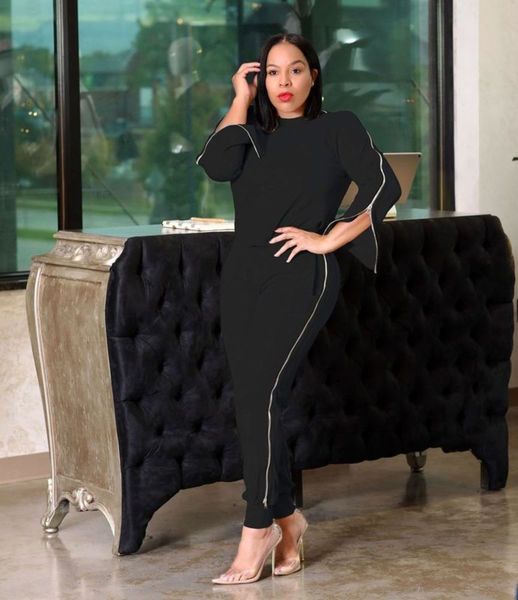 

long new women's fall sleeve 2019 zipper sports suit 2-piece set, Gray