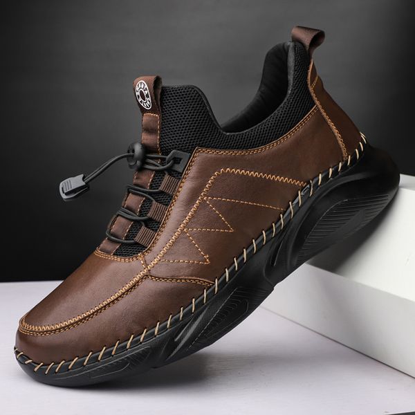 

men leather casual shoes genuine leather light autumn winter outdoor sneakers 2022 male walking boots men shoes, Red;white