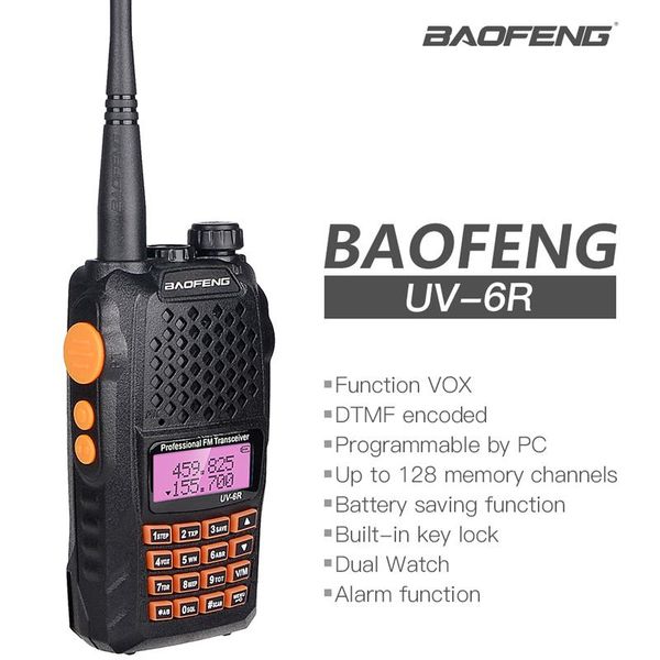 

walkie talkie baofeng 7w uv-6r black model for security dual band two way radio uhf/vhf 1800mah ham 128ch