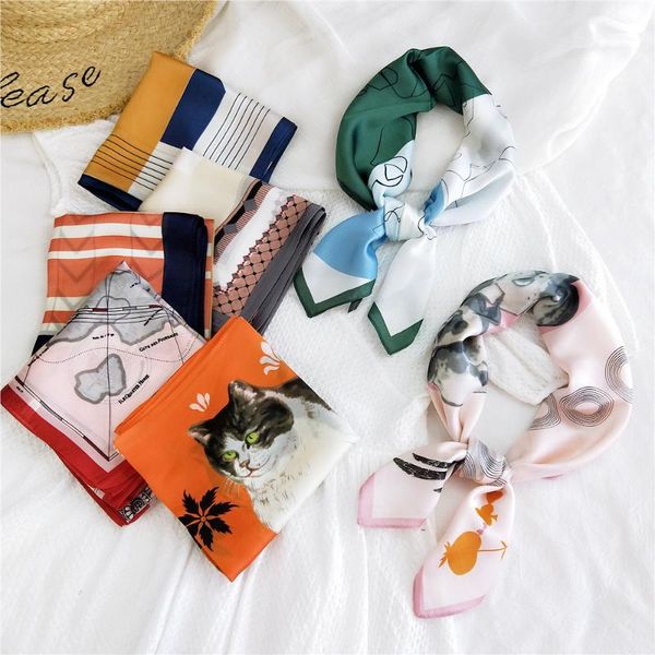 

scarves 70x70cm fashion women square scarf wraps elegant floral head neck hair tie band neckerchief bandana, Blue;gray