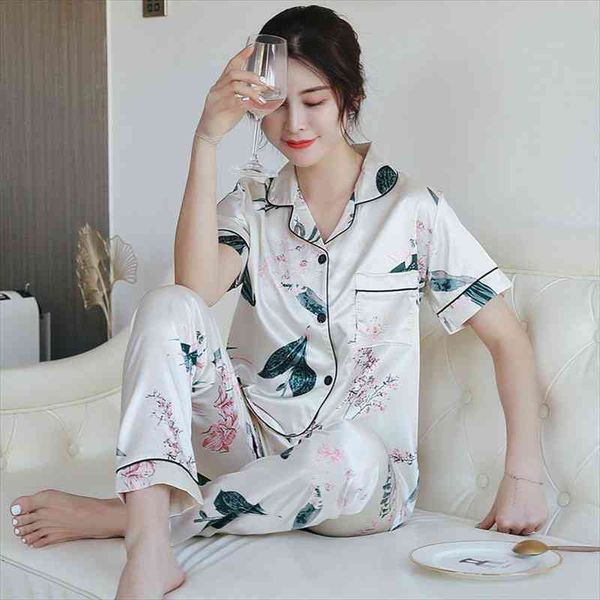 

spring summer short-sleeved trousers ladies pajamas suit simple style long pajamas womens pajama set 4xl 5xl, Black;red