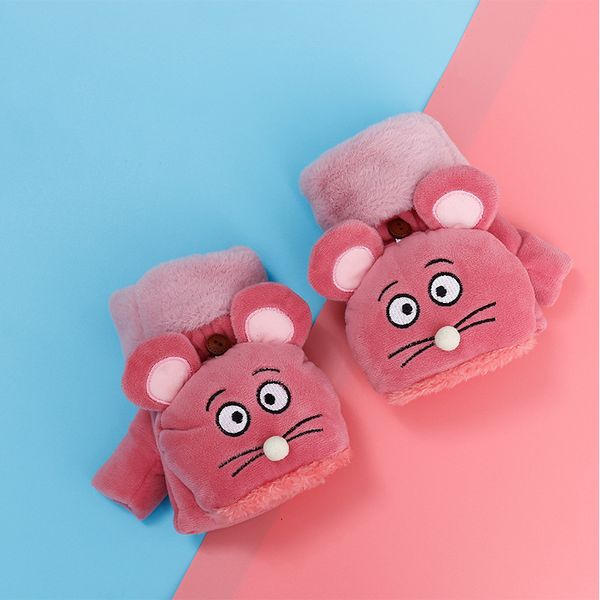 

cute cartoon mouse cloth art students' and girls' winter flip touch screen cycling cold proof thickened plush warm cotton gloves, Blue;gray