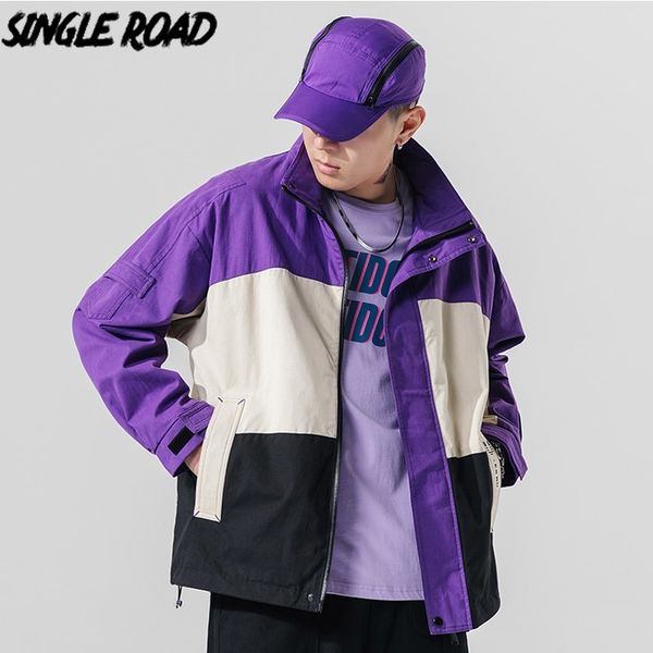 

singleroad mens clothing jacket men purple patchwork windbreakers hip hop japanese streetwear korean style jackets for men 201116, Black;brown