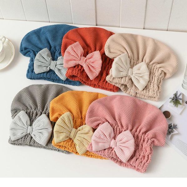

coral velvet bath accessories with bowknot dry hair towel quick-drying hair cap super absorbent for women portable sh qylrrh