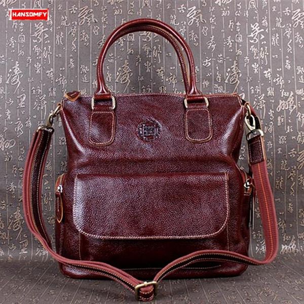 

women handbags retro genuine leather crossbody bag female portable messenger bags 14 inch lapbriefcases first layer leather
