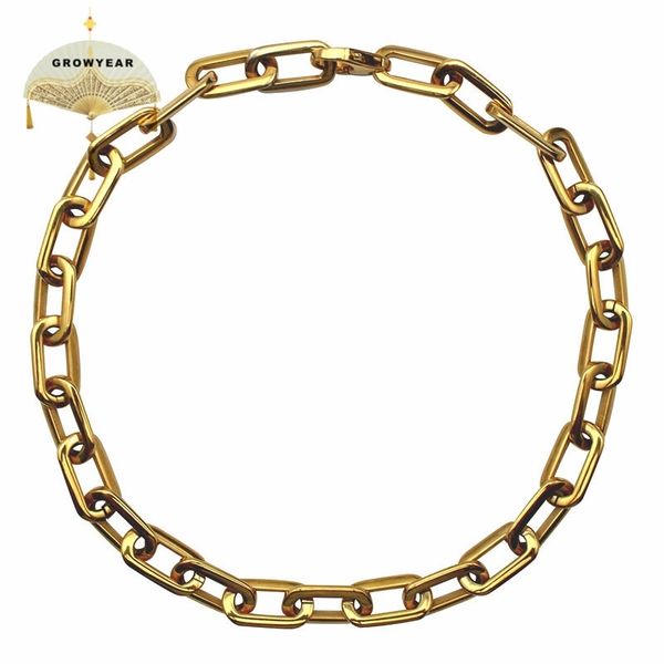 

thick flat rounded rectangle gold-color link chain necklace men women stainless steel fashion jewelry 1 piece 201013, Silver