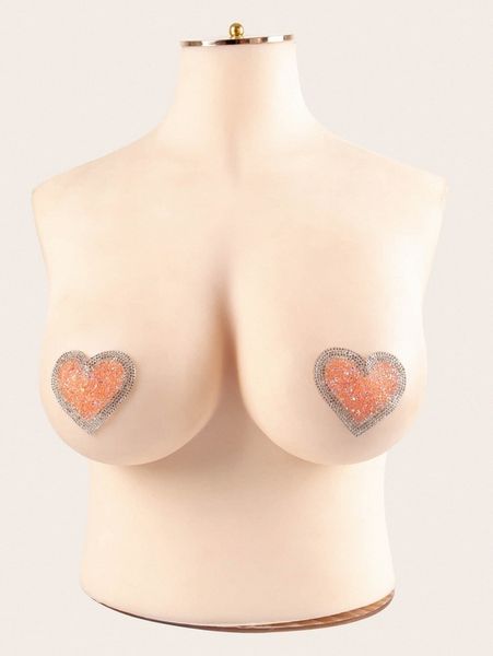 

plus heart shaped rhinestone studded nipple cover c7nf#, Black;white