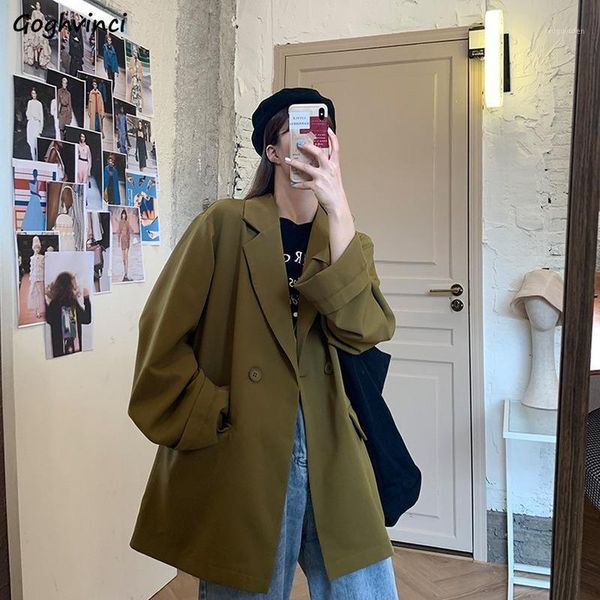 

blazers women spring double-breasted solid color chic korean style outwear ins oversize elegant streetwear harajuku womens new1, White;black