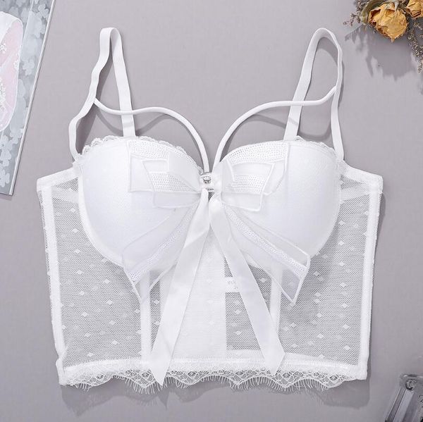 

women mesh bustier lace fine bow sequins white harvest breast binder punk club corset perspective bra p2243 6ots, Black;white