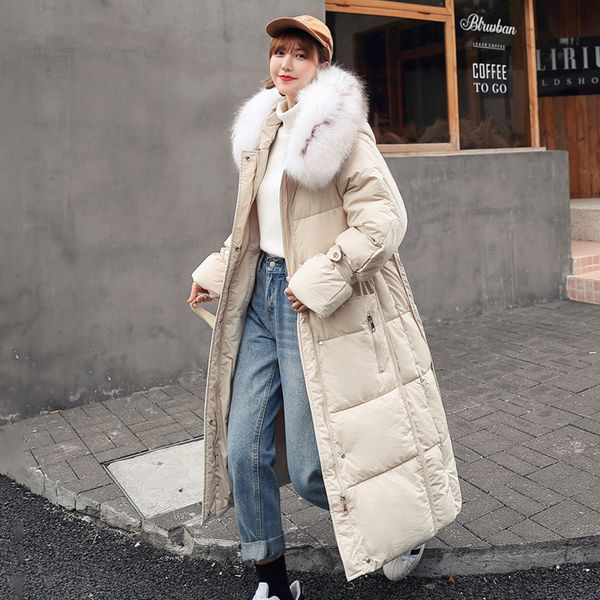 

plus size women x-long jacket 2020 winter thick parka hooded with fur collar korean style solid coat femme ropa invierno mujer