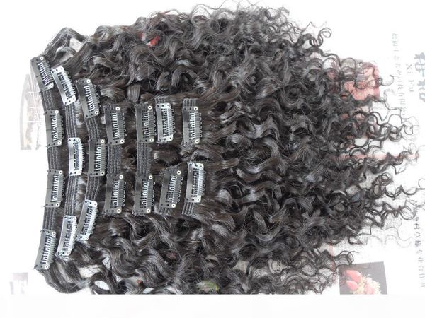 

new style brazilian virgin water wave hair weft clip in unprocessed curly natural black color human extensions can be dyed, Black;brown