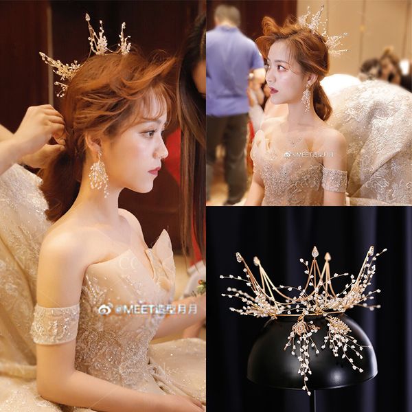

2020 new headdress bride crown atmospheric forest handmade xianmei hair ornament wedding dress accessories, Silver
