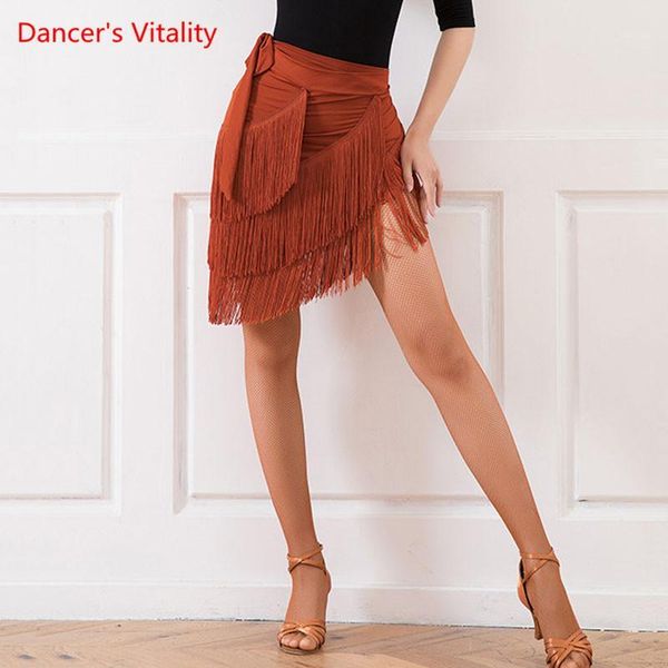 

latin dance training clothes female hip skirt new rumba samba dancing performance practice tassel hip scarf1, Black;red