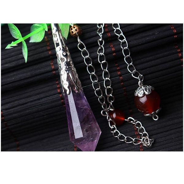 

new natural purple stone pendulums for dowsing healing crystals chakra pendulum charms necklace pendant women fashion qyllgj, Black