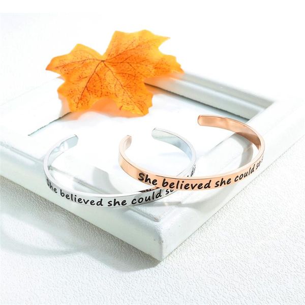 

stainless steel silver rose gold color charm bracelet bangles letters words printing fashion jewelry gift for women men, Black