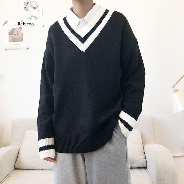 

men's sweaters pullovers men autumn patch designs plus size 3xl knitted long sleeve ins trendy casual students pullover bf 1, White;black