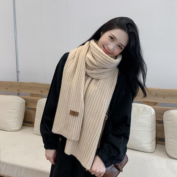 

scarves style winter scarf for women , thicker students' versatile knitting, long warm and simple pure color wool ladies, Blue;gray